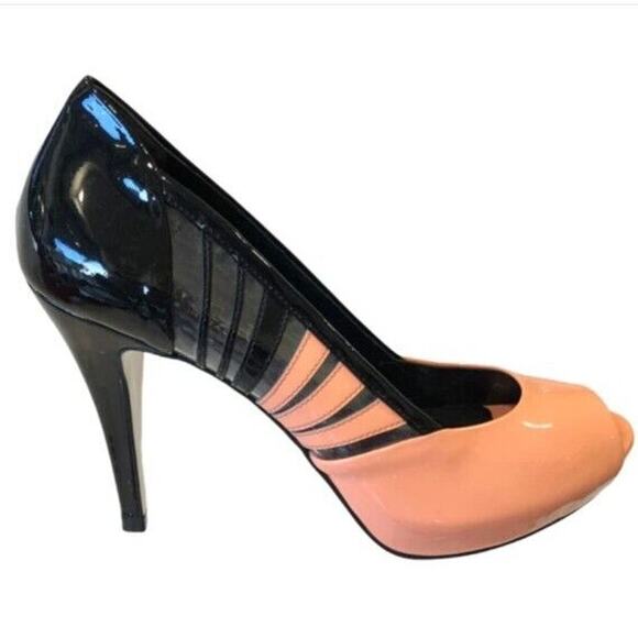 LORIBLU Made in Italy Sz 39 (US 8.5) Patent Leather Platform Pumps Salmon Black - Picture 2 of 12
